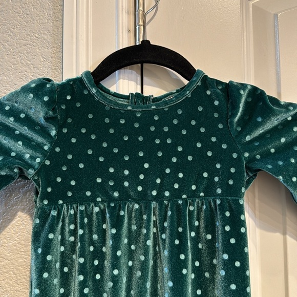 Cat & Jack Green velvet polka dot jumpsuit holiday fam picture special occasion - Picture 2 of 6